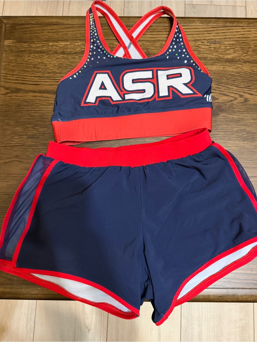 Varsity ASR Navy and Red Cheer Crop Top and Shorts Set